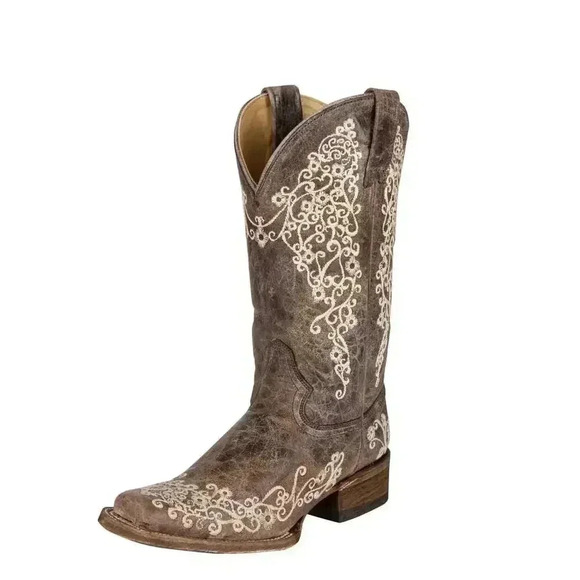 Corral Boots Company Crater Bone Embroidery Cowgirl Boots Brown - Picture 1 of 11
